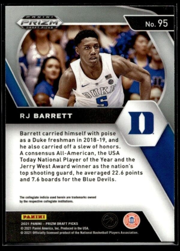 _10 2021 Panini Prizm Draft Picks Duke Blue Devils #95 RJ Barrett