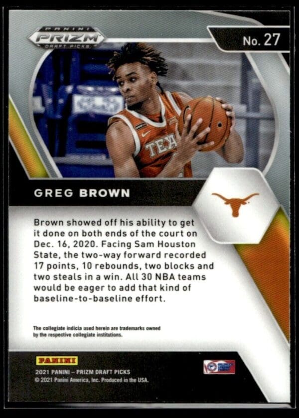 2021 Panini Prizm Draft Picks Texas Longhorns #27 Greg Brown III RC Rookie