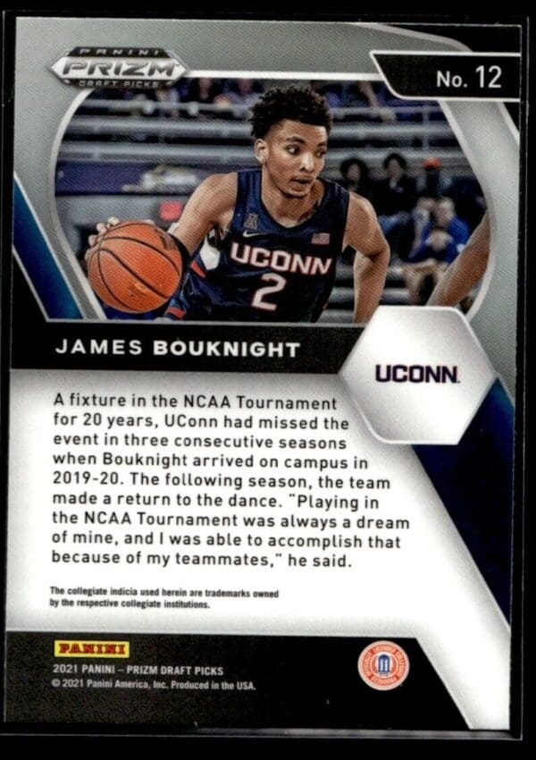 _10 2021 Panini Prizm Draft Picks Connecticut Huskies #12 James Bouknight RC Rookie