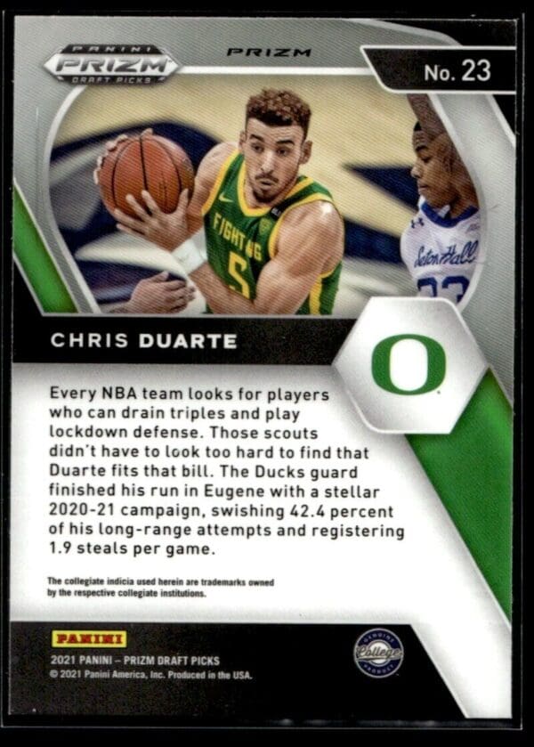 _10 2021 Panini Prizm Draft Picks Oregon Ducks #23 Chris Duarte RC Rookie Orange Cra