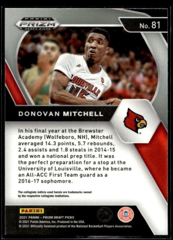 2021 Panini Prizm Draft Picks Louisville Cardinals #81 Donovan Mitchell