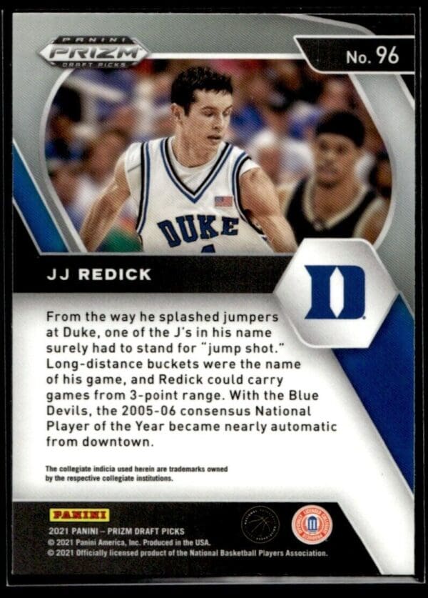 2021 Panini Prizm Draft Picks Duke Blue Devils #96 JJ Redick
