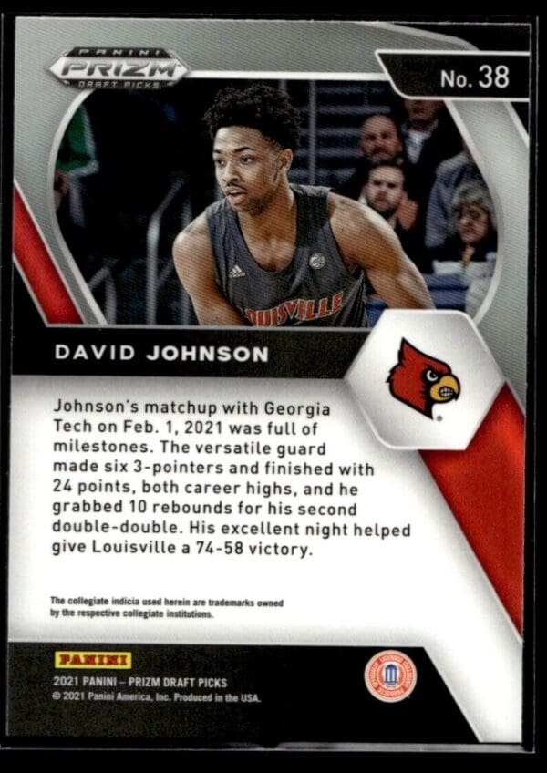 2021 Panini Prizm Draft Picks Louisville Cardinals #38 David Johnson RC Rookie