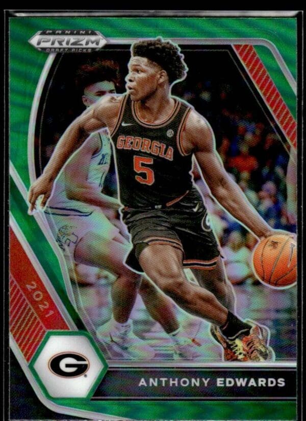 2021 Panini Prizm Draft Picks Georgia Bulldogs #65 Anthony Edwards Green Prizm