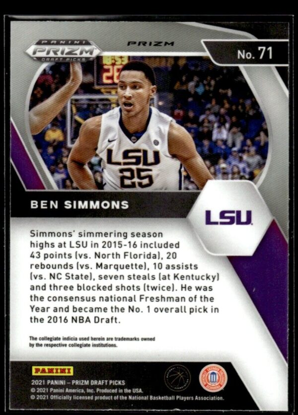 _10 2021 Panini Prizm Draft Picks LSU Tigers #71 Ben Simmons Green Prizm