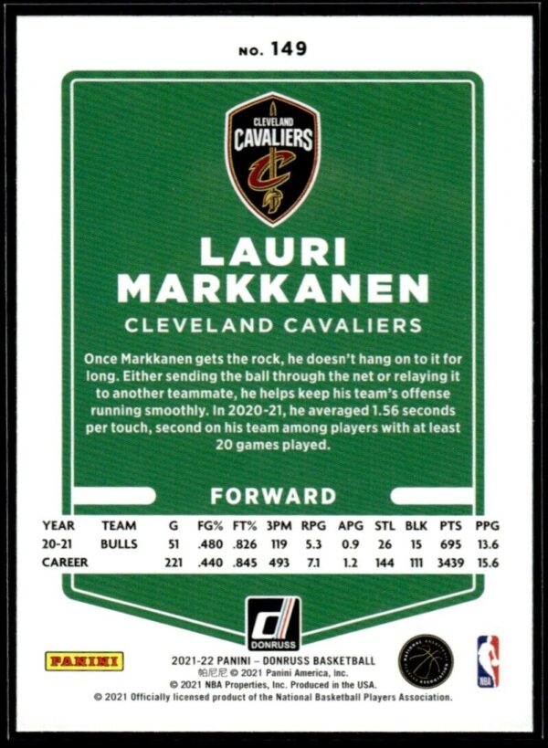 2021 Donruss Cleveland Cavaliers #149 Lauri Markkanen Orange Holo Laser