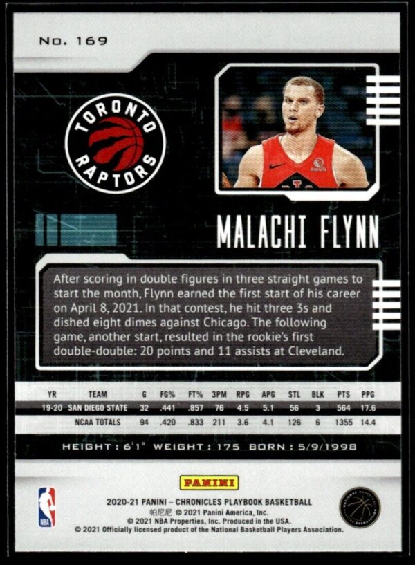 _10 2020 Panini Chronicles Playbook Toronto Raptors #169 Malachi Flynn