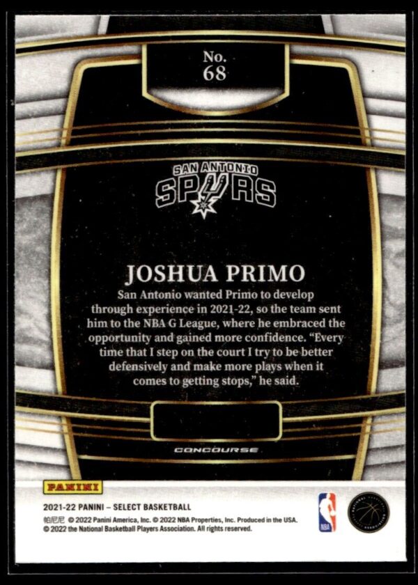 2021 Panini Select San Antonio Spurs #68 Joshua Primo RC Rookie