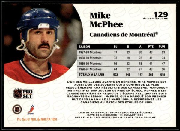 _10 1991 Pro Set Montreal Canadiens #129 Mike McPhee