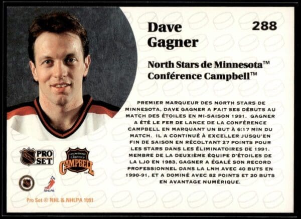 1991 Pro Set Minnesota North Stars #288 Dave Gagner
