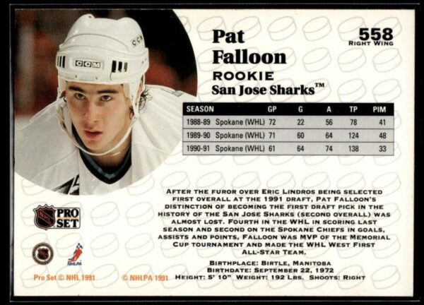 1991 Pro Set San Jose Sharks #558 Pat Falloon