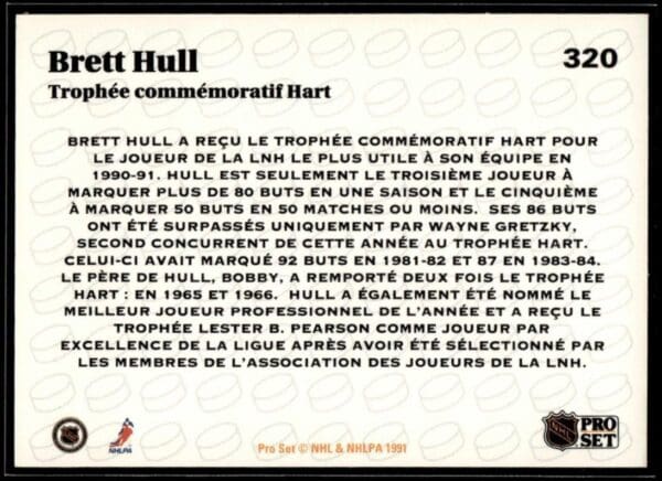 _10 1991 Pro Set St. Louis Blues #320 Brett Hull