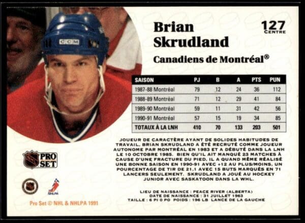 1991 Pro Set Montreal Canadiens #127 Brian Skrudland