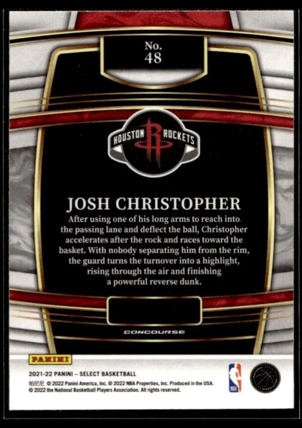 2021 Panini Select Houston Rockets #48 Josh Christopher RC Rookie