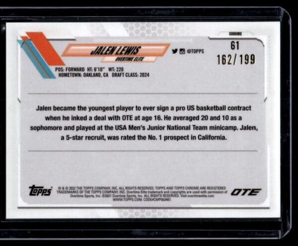 2021 Topps Now Overtime Elite  #61 Jalen Lewis RC Rookie OTE Aqua Wave Refractor