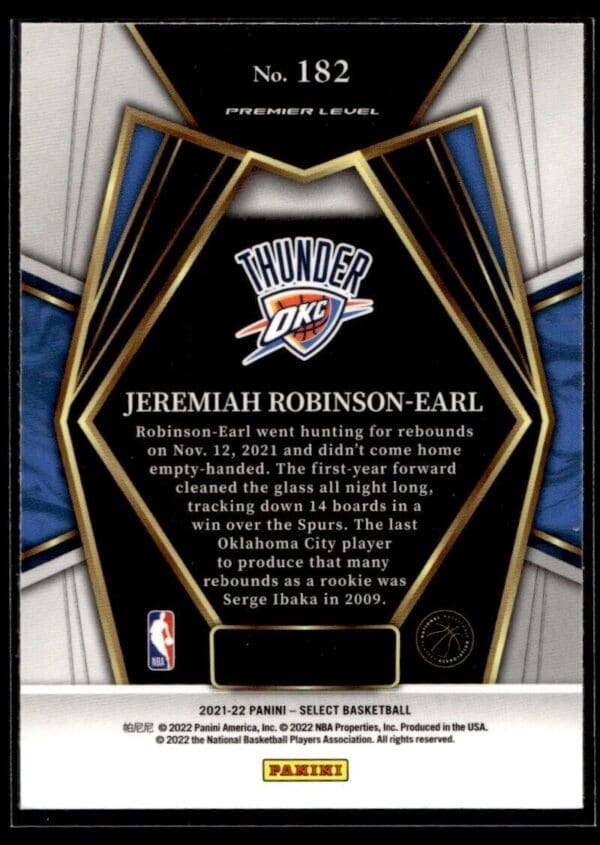 2021 Panini Select Oklahoma City Thunder #182 Jeremiah Robinson-Earl