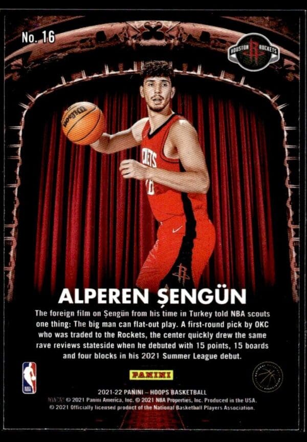 2021 Hoops Now Playing Houston Rockets #16 Alperen Sengun RC Rookie