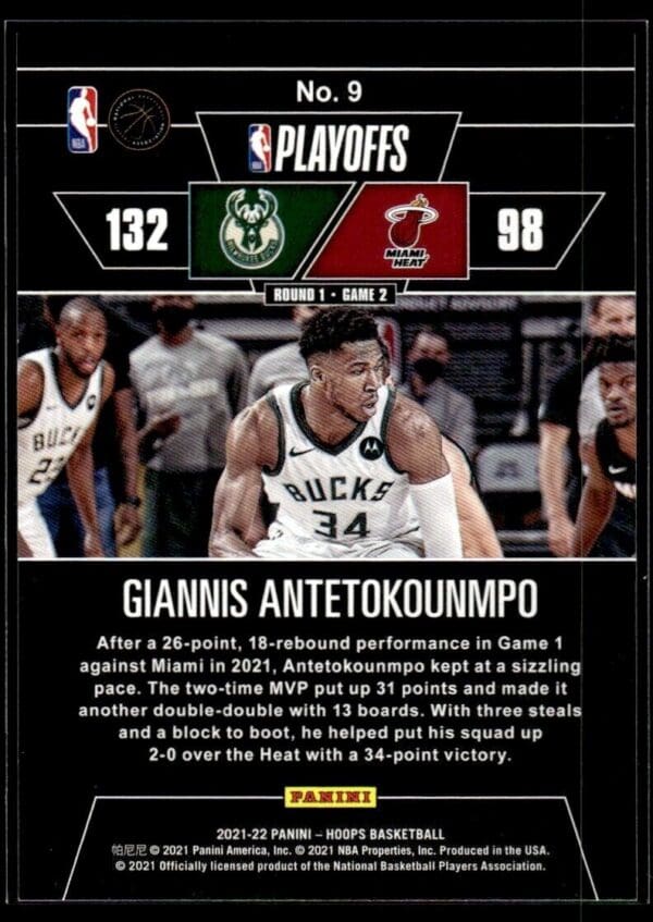 2021 Hoops Road to the Finals Milwaukee Bucks #9 Giannis Antetokounmpo 1417/2021
