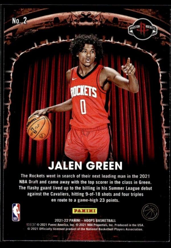 2021 Hoops Now Playing Houston Rockets #2 Jalen Green RC Rookie