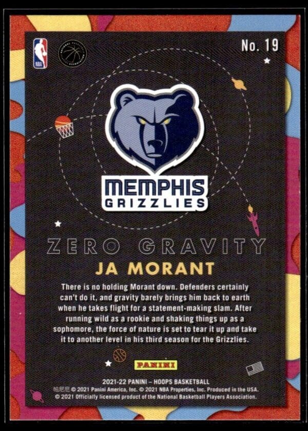 2021 Hoops Zero Gravity Memphis Grizzlies #19 Ja Morant