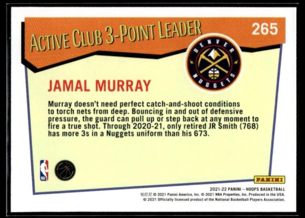 2021 Hoops Active Club 3-Point Leader Denver Nuggets #265 Jamal Murray Holo