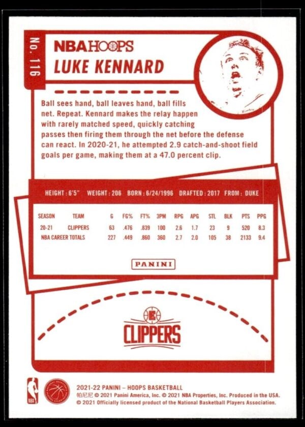 2021 Hoops Los Angeles Clippers #116 Luke Kennard Red Back