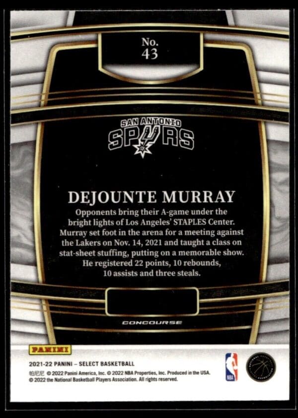 2021 Panini Select San Antonio Spurs #43 Dejounte Murray