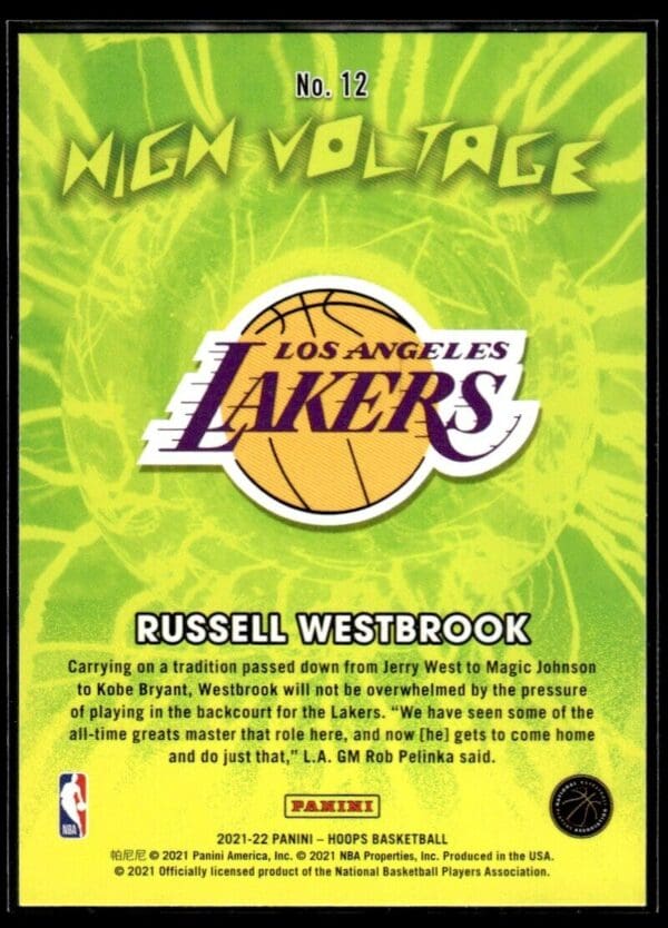 2021 Hoops High Voltage Los Angeles Lakers #12 Russell Westbrook Holo