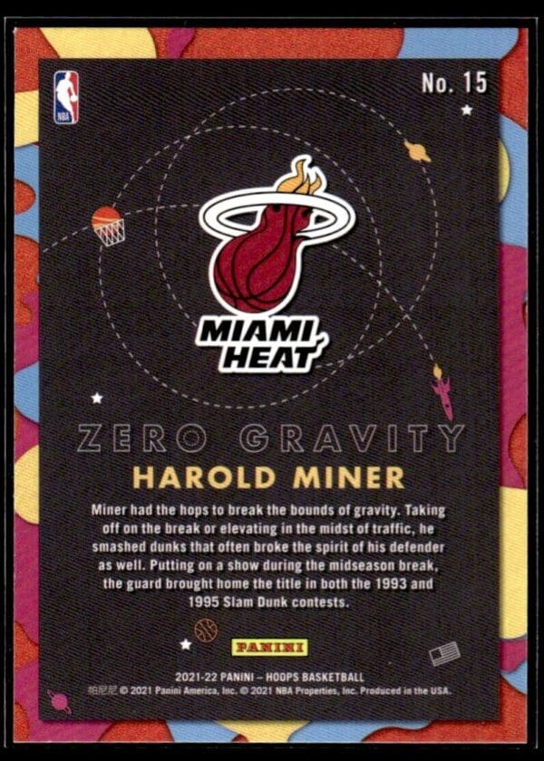 2021 Hoops Zero Gravity Miami Heat #15 Harold Miner