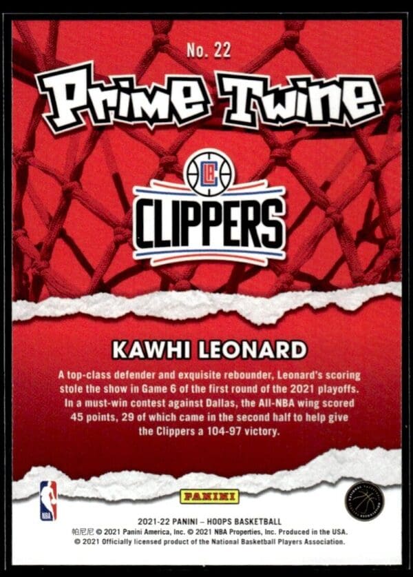 2021 Hoops Prime Twine Los Angeles Clippers #22 Kawhi Leonard