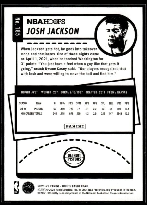 2021 Hoops Detroit Pistons #185 Josh Jackson Purple