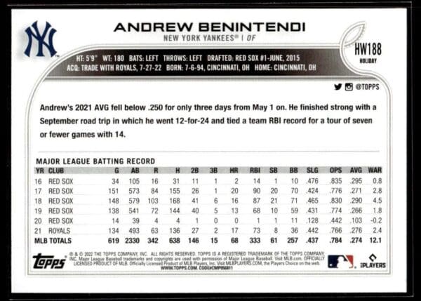 2022 Topps Holiday Boston Red Sox #188 Andrew Benintendi
