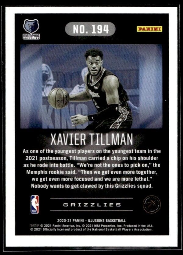 2020 Panini Illusions Memphis Grizzlies #194 Xavier Tillman RC Rookie