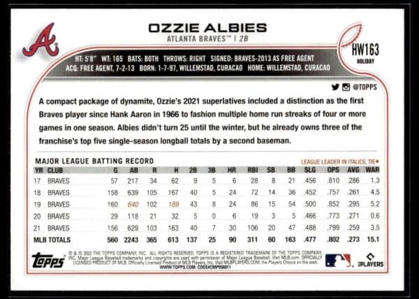 2022 Topps Holiday Atlanta Braves #163 Ozzie Albies