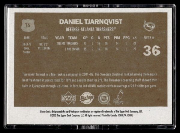 2002 Upper Deck Vintage Atlanta Thrashers #16 Daniel Tjarnqvist