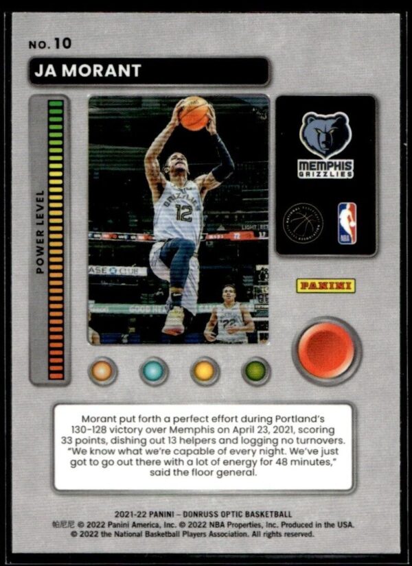 2021-22 Donruss T-Minus Ja Morant Memphis Grizzlies #10