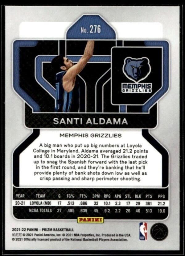 2021-22 Panini Prizm Santi Aldama Rookie Memphis Grizzlies #276