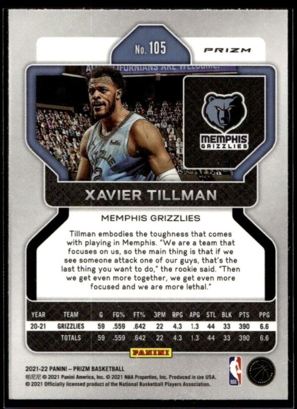 2021-22 Panini Prizm Xavier Tillman Memphis Grizzlies #105 Red Cracked Ice