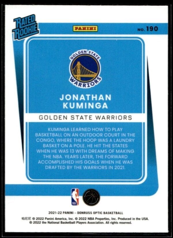 2021-22 Donruss Optic Jonathan Kuminga Rookie Golden State Warriors #190