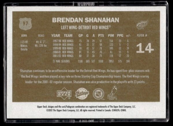 _10 2002 Upper Deck Vintage Detroit Red Wings #97 Brendan Shanahan