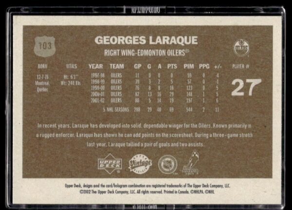 2002 Upper Deck Vintage Edmonton Oilers #103 Georges Laraque