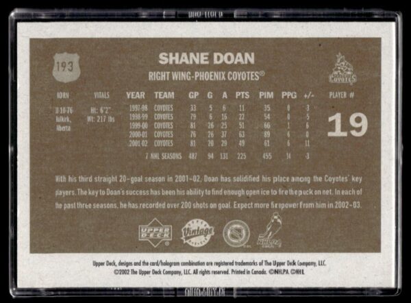 2002 Upper Deck Vintage Phoenix Coyotes #193 Shane Doan