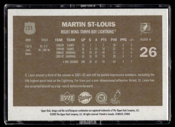 _10 2002 Upper Deck Vintage Tampa Bay Lightning #231 Martin St. Louis