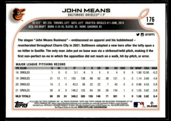 2022 Topps Chrome John Means Baltimore Orioles #176 XFractor