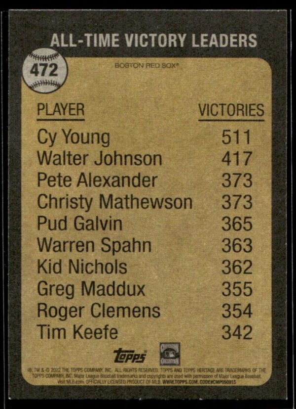 2022 TOPPS HERITAGE - ALL-TIME VICTORY LEADER - CY YOUNG (#472-SP)