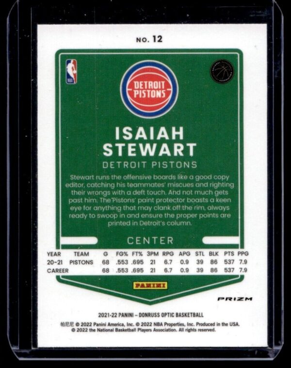 2021 Donruss Optic Detroit Pistons #12 Isaiah Stewart Red Wave