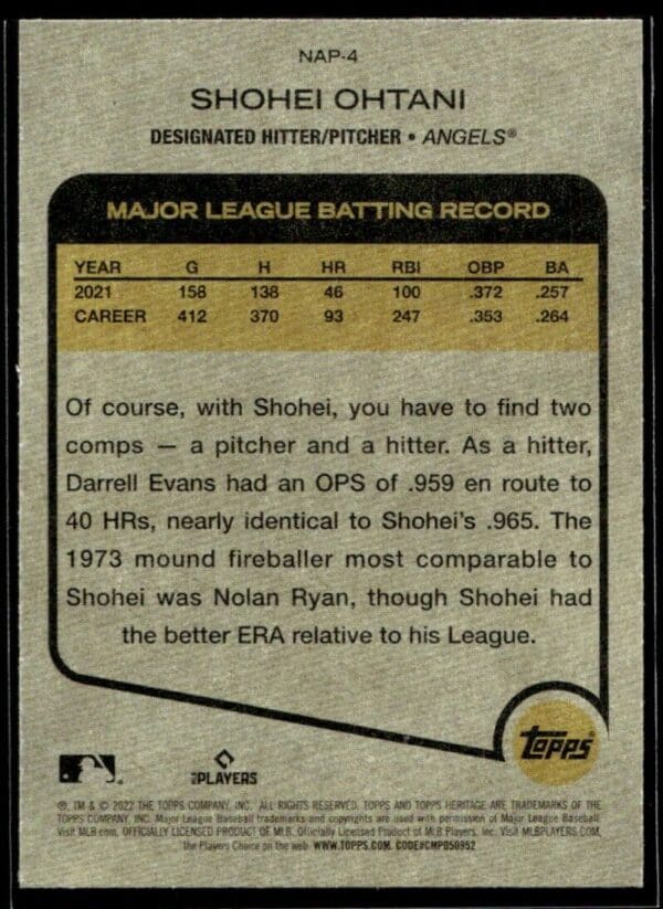 2022 Topps Heritage New Age Performers Shohei Ohtani Los Angeles Angels #NAP-4