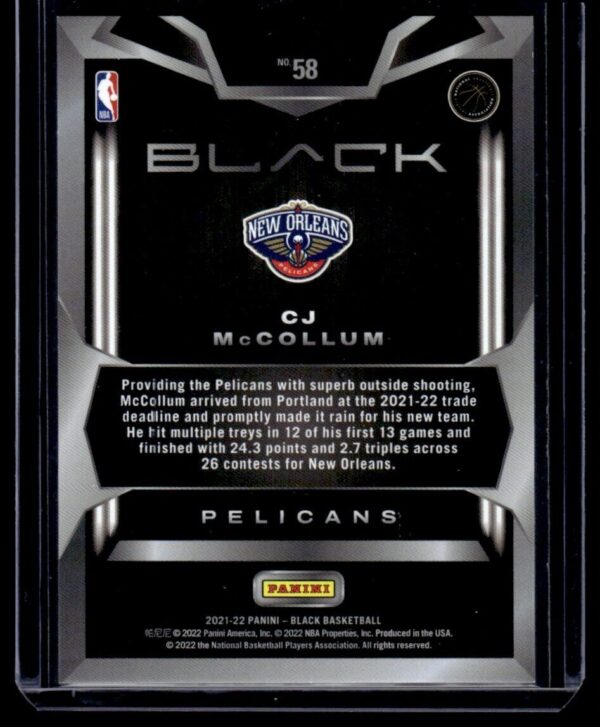 2021-22 Panini Black CJ McCollum 149/149 New Orleans Pelicans #58