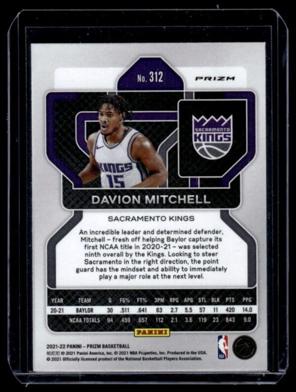 2021-22 Panini Prizm Davion Mitchell Rookie Sacramento Kings #312 Green Wave