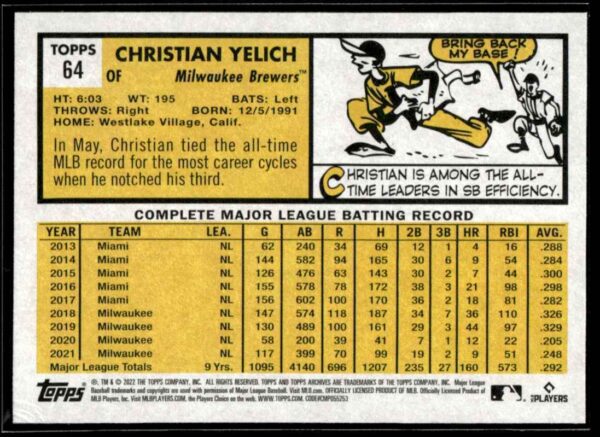 2022 Topps Christian Yelich Milwaukee Brewers #64
